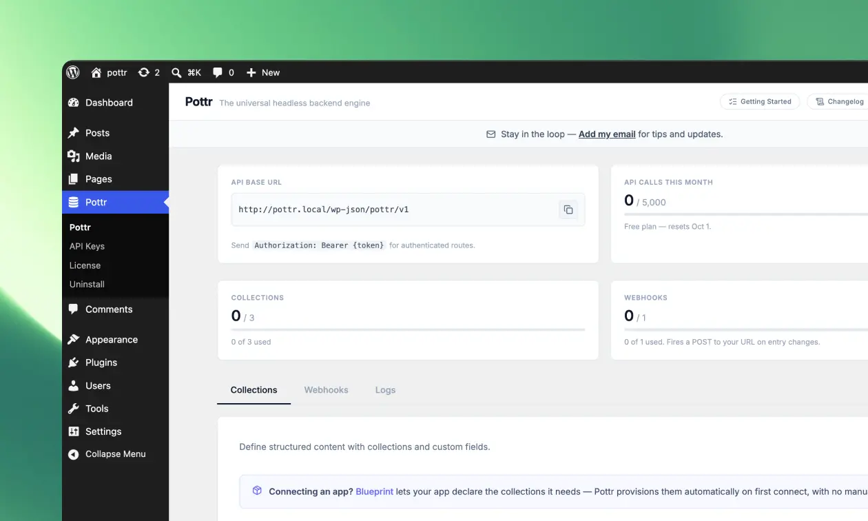 Pottr — WordPress headless backend plugin interface